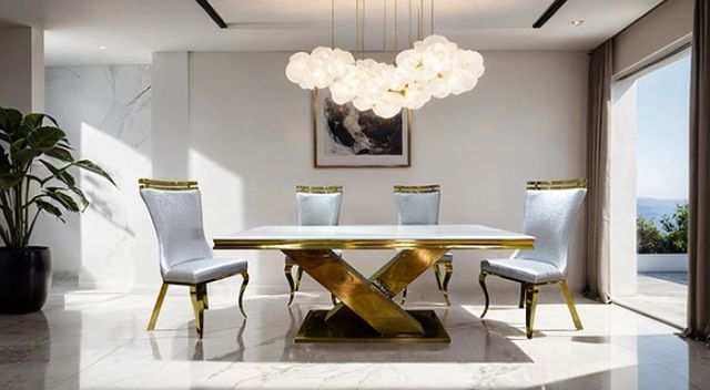 Furniture of America® Palazzo 7-Piece Gold Dining Table Set with White Chairs-0