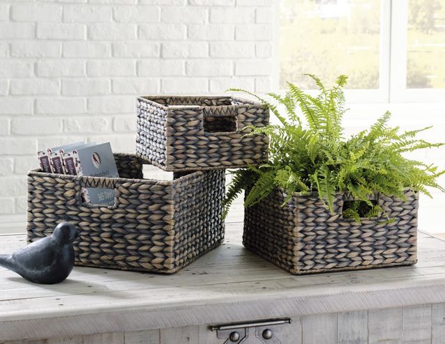 Signature Design by Ashley® Elian 3-Piece Antique Gray Basket Set-3