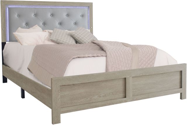 Crown Mark Jaylen Beige Queen Upholstered Panel Bed-0