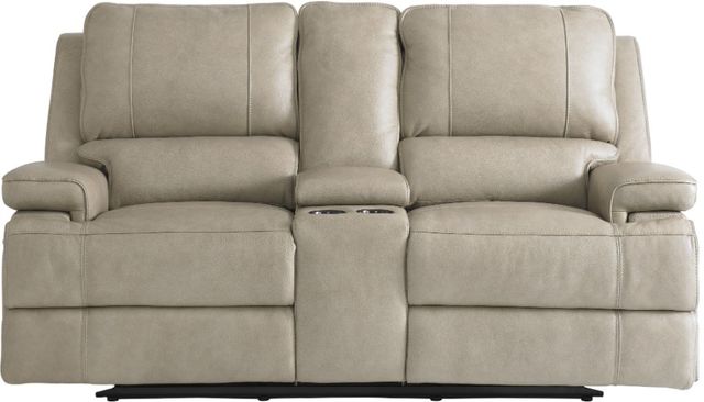 Bassett® Furniture Club Level Parsons Flax Leather Power Reclining Loveseat with Console-1
