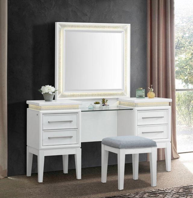 Liberty Furniture Reflections Gray/Pearl White Vanity Stool-1