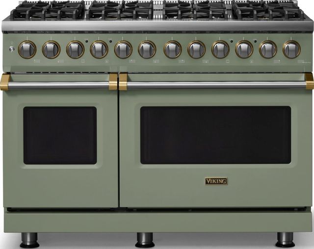 Viking® 5 Series 48" Eucalyptus Pro Style Dual Fuel (LP) Range with Brushed Brass Trim-0