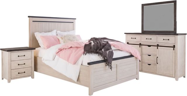 Jofran Inc. Madison County 4-Piece Vintage White Queen Panel Bedroom Set-0