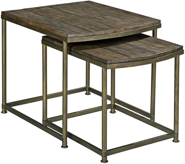 Hammary® Leone 2-Piece Weathered Barn Nesting End Table with Antique Brass Base Set-0