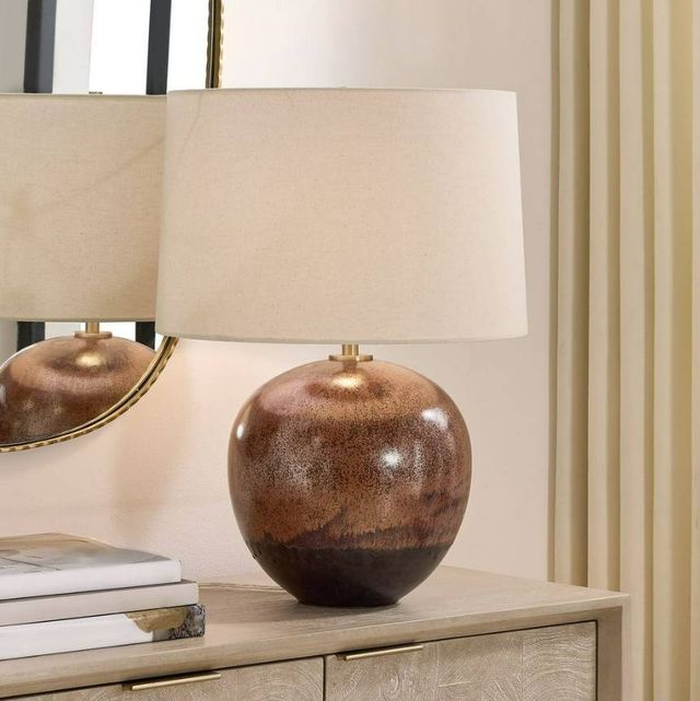 Uttermost® Brownell Light Beige Table Lamp with Dark Bronze/Rust Brown Base-4