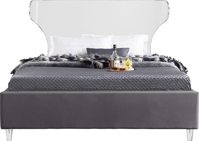 Meridian Furniture Ghost Grey Velvet Full Bed-1