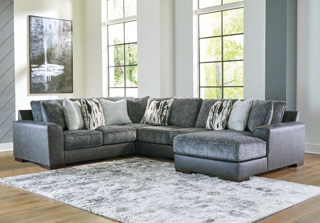 Signature Design by Ashley® Larkstone 4-Piece Pewter Right-Arm Facing Loveseat Sectional and Chaise-1