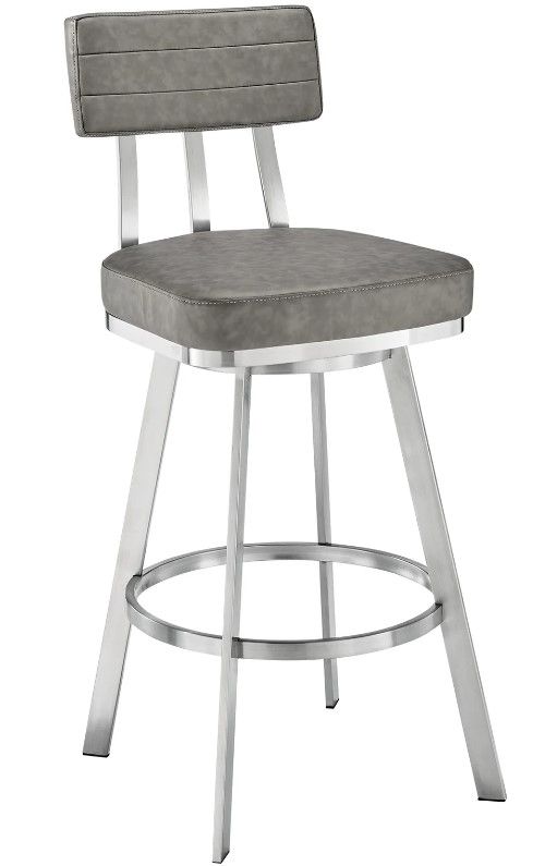 Armen Living Benjamin Brushed Stainless Steel/Grey Counter Stool