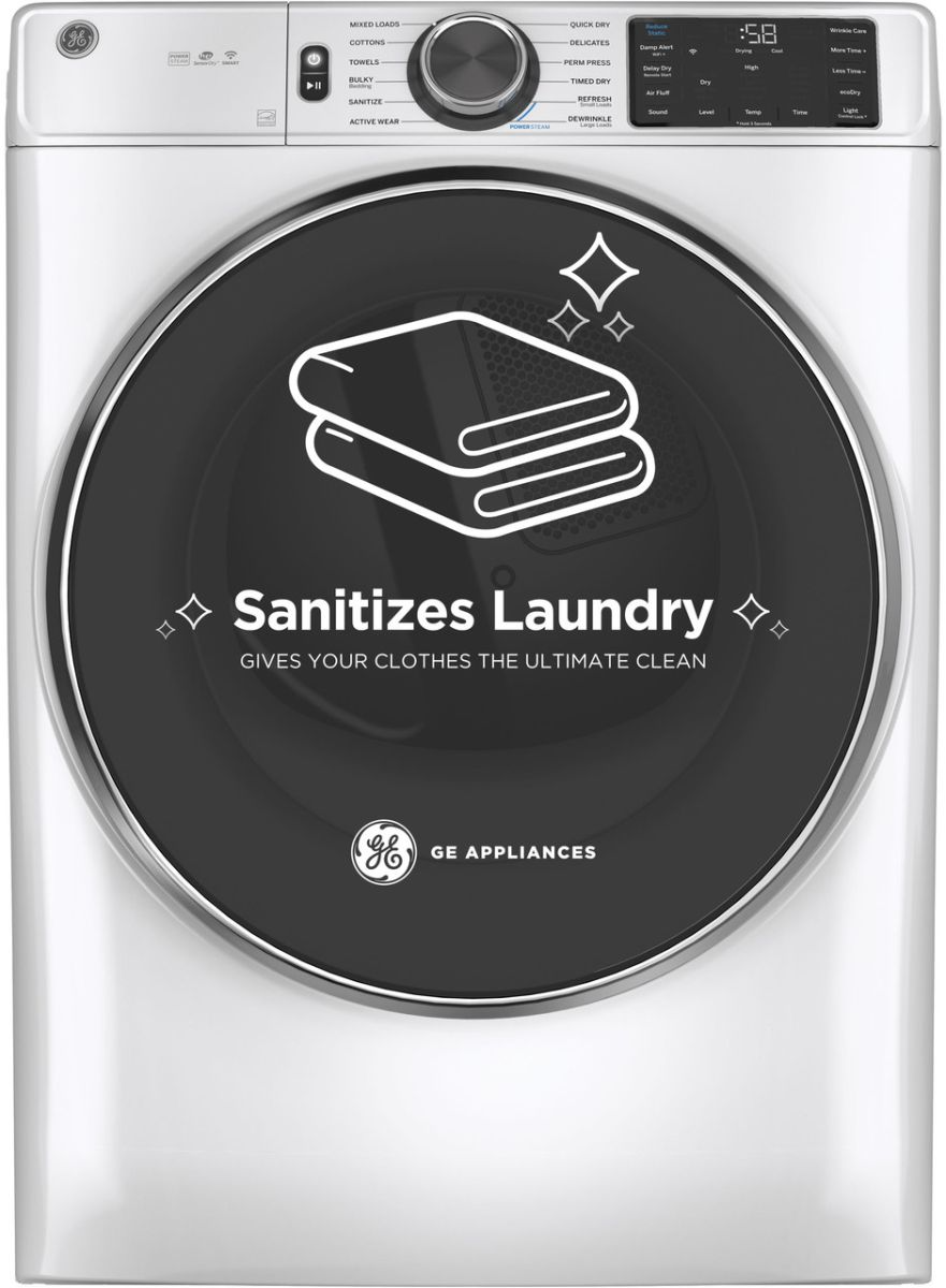 GE® 7.8 Cu. Ft. White Smart Front Load Electric Dryer with Steam