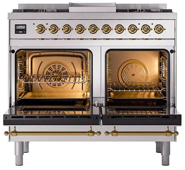 Ilve® Nostalgie II Noblesse 40'' Stainless Steel Pro Style Dual Fuel Range with Brass Trim-2