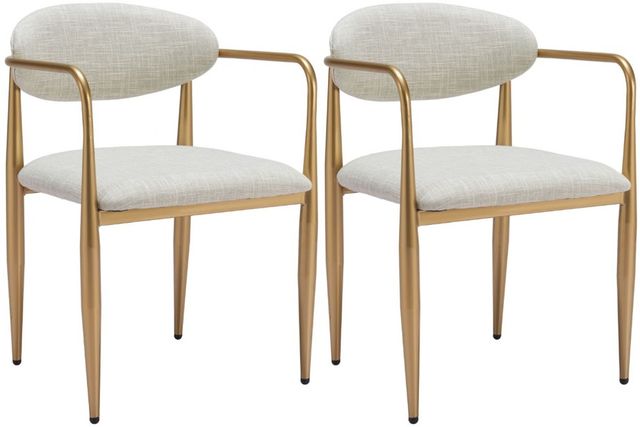Zuo® Modern Zens 2-Piece Gold/Quill Gray Dining Arm Chair Set-0
