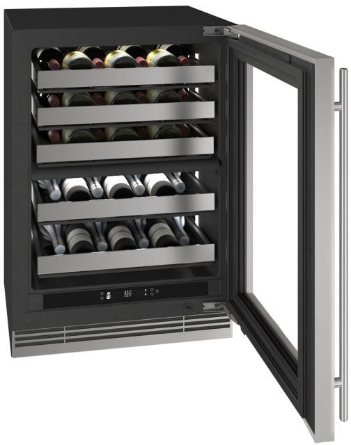 U-Line®  Home Collection 24" 4.9 Cu. Ft. Stainless Steel Dual-Zone Wine Refrigerator with Glass Door-2
