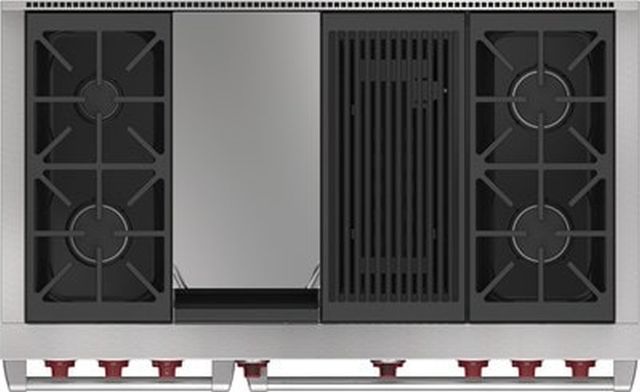 Wolf® 48" Stainless Steel Pro Style Dual Fuel Range and Infrared Charbroiler and Infrared Griddle-1