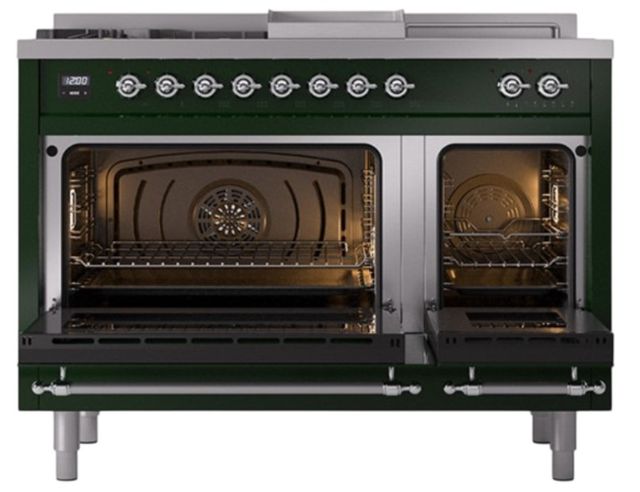 Ilve® Nostalgie II Noblesse 48'' Emerald Green Pro Style Dual Fuel Range with Chrome Trim-1