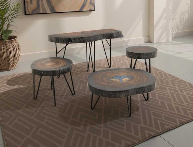 International Furniture Direct Parota Epoxy Stained Brown Chairside Table with Black Base-1