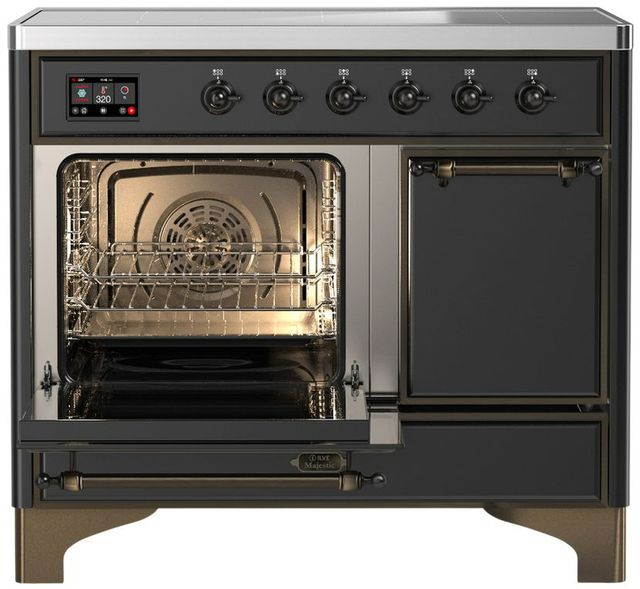Ilve® Majestic III 40" Graphite Matte Pro Style Induction Range with Solid Door and Burnished Trim-3