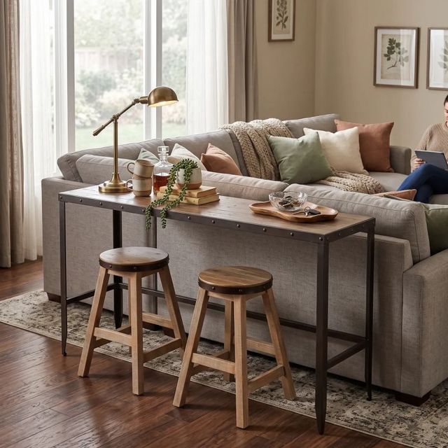 Sunny Designs™ San Diego Antique Brown Bar Table with Dark Gray Base-1