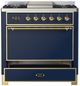 Ilve® Majestic III 36" Midnight Blue Pro Style Dual Fuel Natural Gas Range with Solid Door and Brass Trim-2