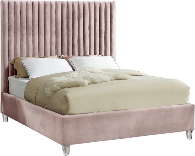 Meridian Furniture Candace Pink Velvet Full Bed-0