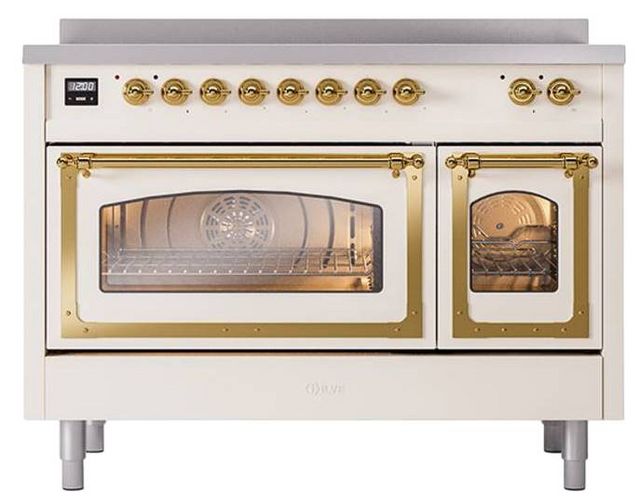 Ilve® Nostalgie II Noblesse 48'' Anique White Pro Style Induction Range with Brass Trim-1