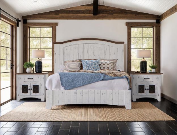 International Furniture Direct Pueblo White Queen Panel Bed-1