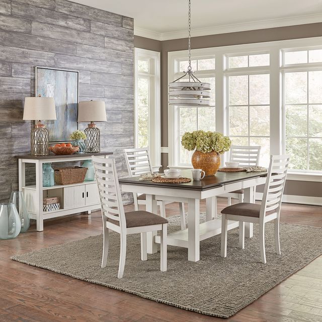 Liberty Furniture Brook Bay 5-Piece Carbon Gray/Textured White Trestle Dining Set-0