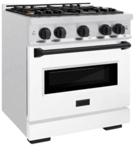 ZLINE Classic Autograph Edition 30" Satin Stainless Steel Pro Style Gas with White Matte Door and Matte Black Accents-2