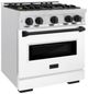 ZLINE Classic Autograph Edition 30" Satin Stainless Steel Pro Style Gas with White Matte Door and Matte Black Accents-2