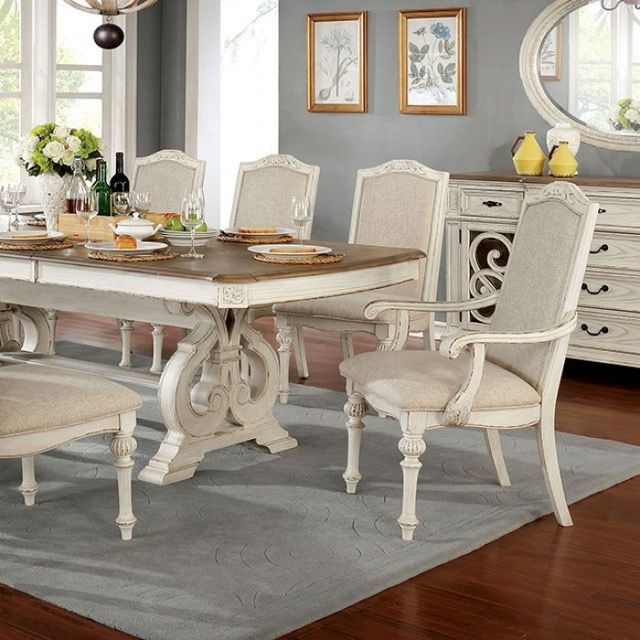 Furniture of America® Arcadia Antique White Dining Table with Brown Top-1