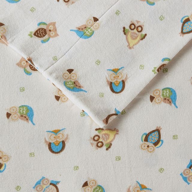 Olliix by True North by Sleep Philosophy Sand Owls King Cozy Flannel 100% Cotton Flannel Printed Sheet Set-1