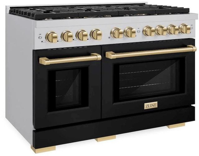 ZLINE Autograph Edition Paramount 48" Stainless Steel Pro Style Gas Range with Black Matte Door and Polished Gold Accents-2