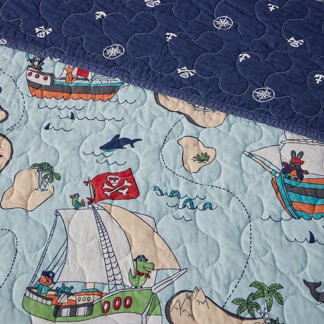 Olliix by Urban Habitat Kids Pirate Adventure Cotton Reversible Blue Full/Queen Coverlet Set-3