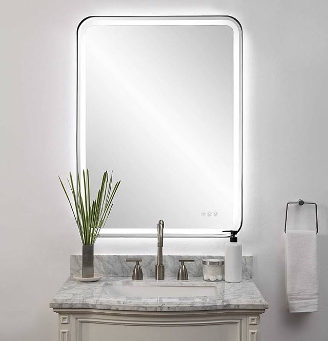 Uttermost® Crofton Satin Black Large Lighted Vanity Mirror-1