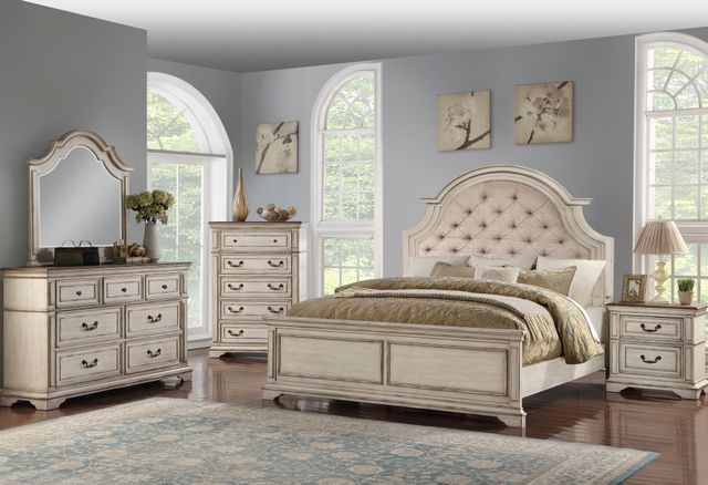 New Classic® Home Furnishings Anastasia 4-Piece Antique Bisque Queen Upholstered Bedroom Set with Chest-0