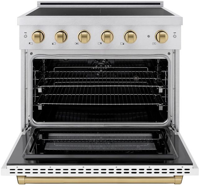 ZLINE Autograph Edition Paramount 36" Satin Stainless Steel Pro Style Induction Range with White Matte Door & Champagne Bronze Accents-1