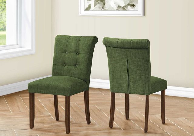 Monarch Specialties Inc. 2-Piece Green/Walnut 38" Upholstered Dining  Side Chairs Set-2