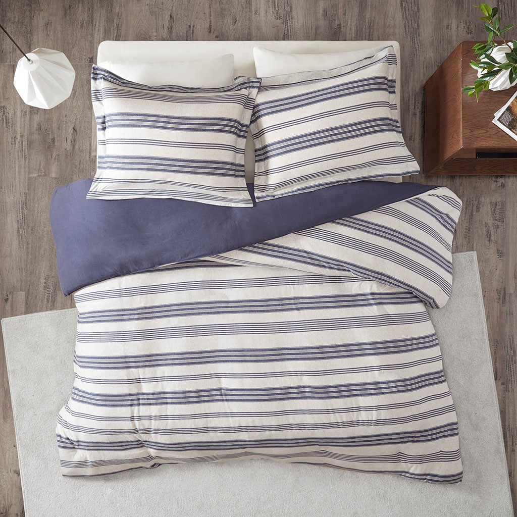 Olliix by Urban Habitat Navy Full/Queen Cole Stripe Print Ultra Soft Cotton Blend Jersey Knit Duvet Cover Set