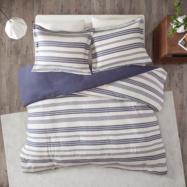 Olliix by Urban Habitat Navy Full/Queen Cole Stripe Print Ultra Soft Cotton Blend Jersey Knit Duvet Cover Set-0