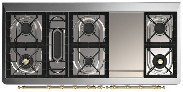 Ilve® Majestic III 60" Antique White Pro Style Dual Fuel Natural Gas Range with Triple Glass Door and Brass Trim-2