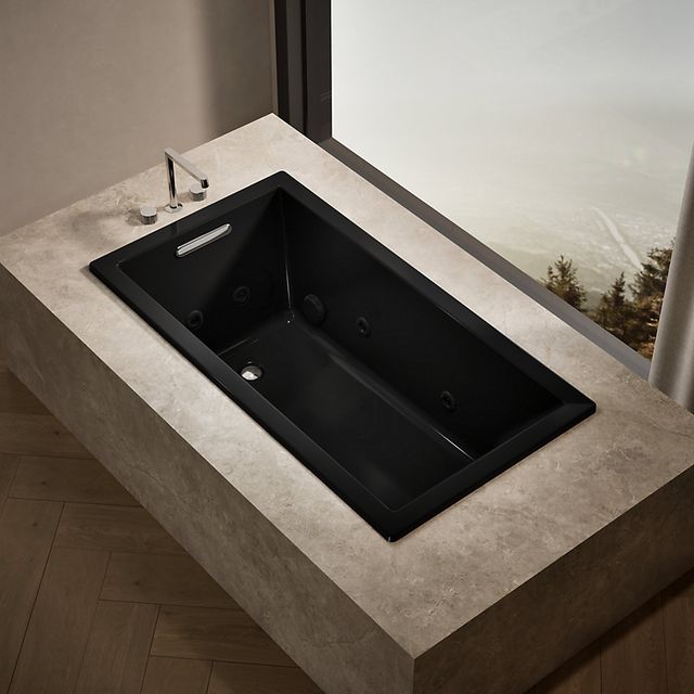 KOHLER® Underscore® Black 60" x 32" Drop-In Heated Whirlpool Bath-1