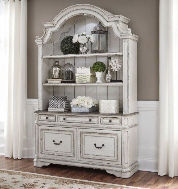 Liberty Furniture Magnolia Manor Antique White/Weathered Bark Optional Credenza and Hutch-1