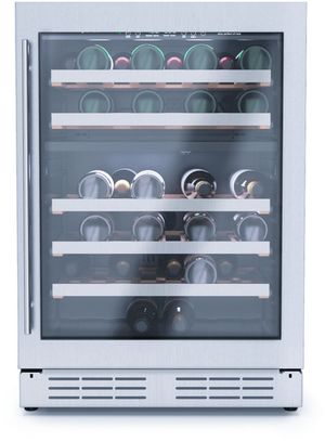 Front view of the Elica RISERVA 24" 4.8 Cu. Ft. Stainless Steel Built-In or Freestanding Wine Cooler