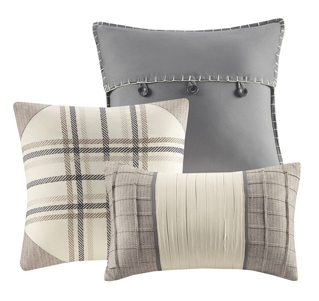 Olliix by Madison Park Ridge 7 Piece Neutral California King Herringbone Comforter Set-1
