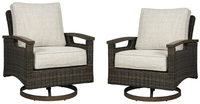 Signature Design by Ashley® Paradise Trail 2-Piece Medium Brown Aluminum/Resin Wicker Outdoor Swivel Lounge Chair Set-3
