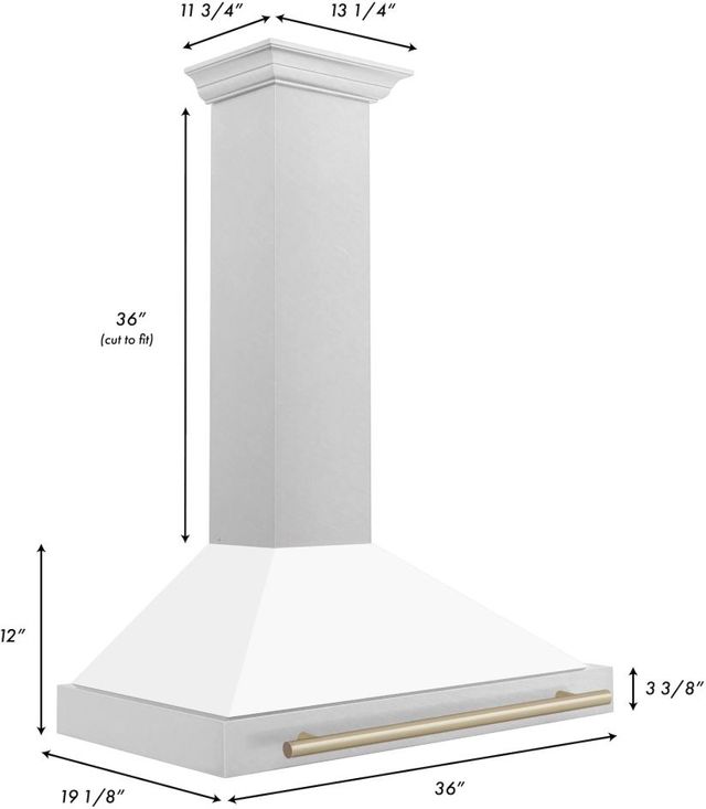 ZLINE Autograph Edition 36" White Matte Wall Mounted Range Hood with Polished Gold Handle-1