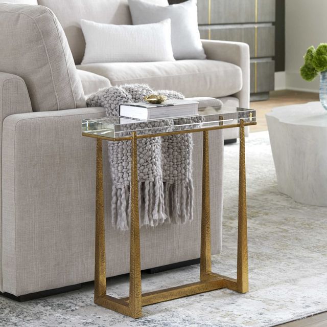 Uttermost® Midas Thick Crystal Top Accent Table with Antique Gold Base-1