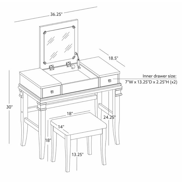 Linon Angela 2-Piece White Vanity Set-2