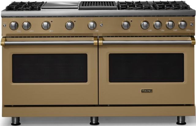 Viking® 5 Series 60" Golden Hour Pro Style Gas (NG) Range with Brushed Brass Trim-0
