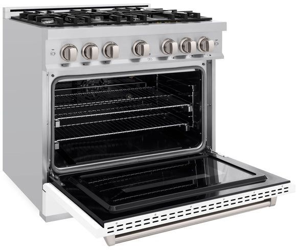 ZLINE Classic 36" Stainless Steel Pro Style Gas Range with White Matte Door-3