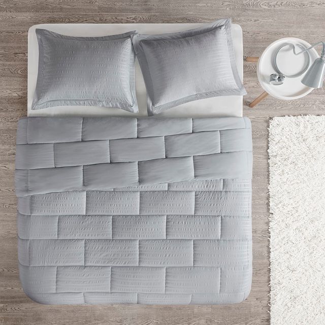Olliix by Intelligent Design Avery Grey Twin Seersucker Down Alternative Comforter Mini Set-1